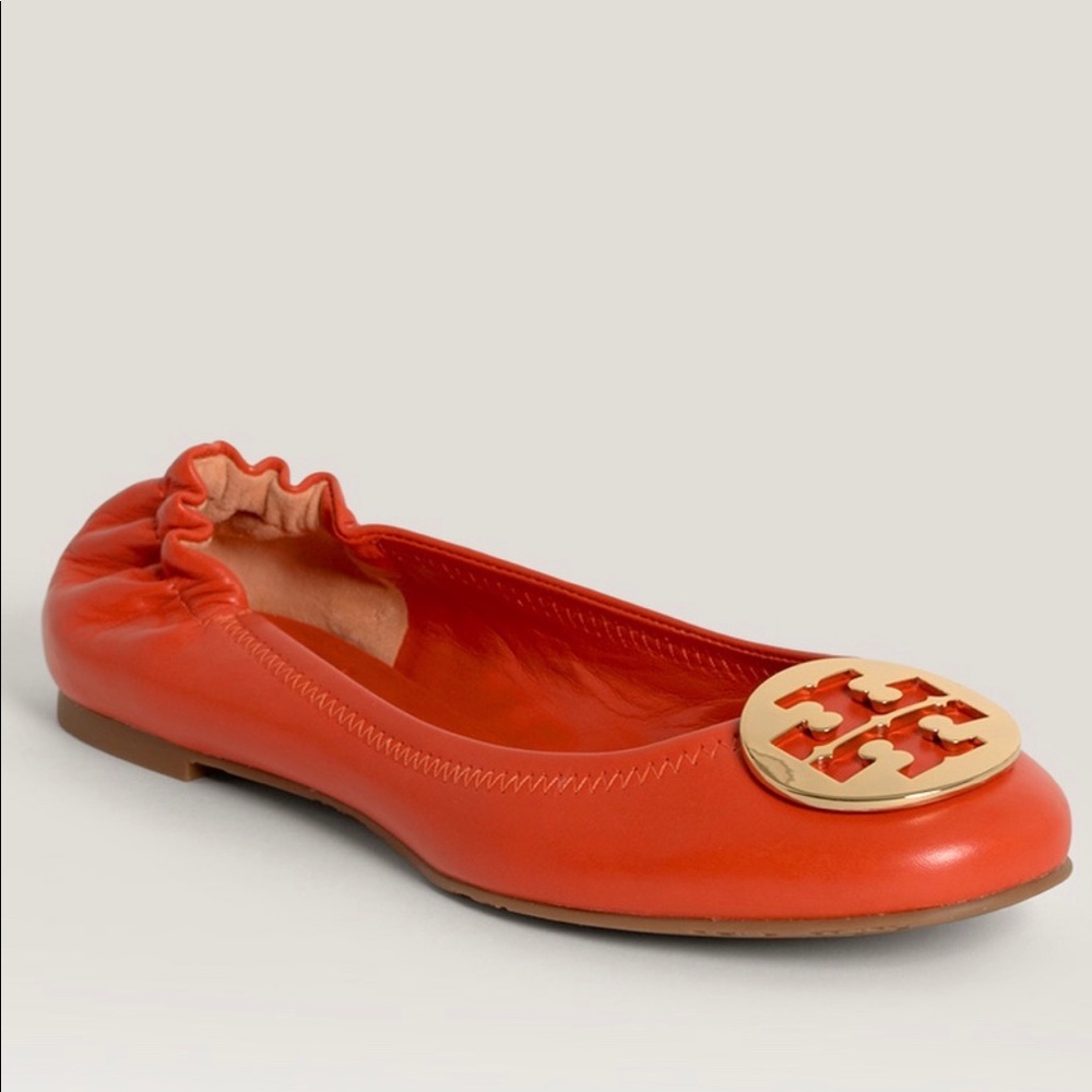 Tory Burch Gold and Orange Reva Ballet flats